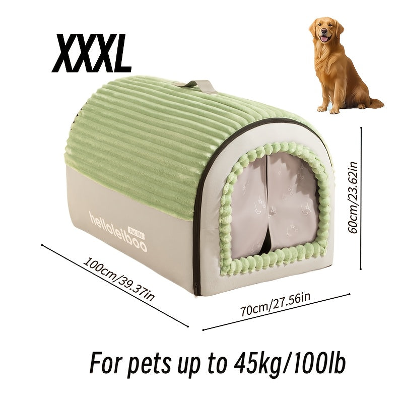 1Pc Lodge Style Durable Nylon Pet House - Enclosed Warm & Secure Cat Bed With Detachable Washable Bedding, Indoor/Outdoor Use For Cats & Small Dogs