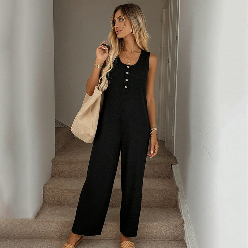 Women's Casual Solid Pocket Jumpsuit