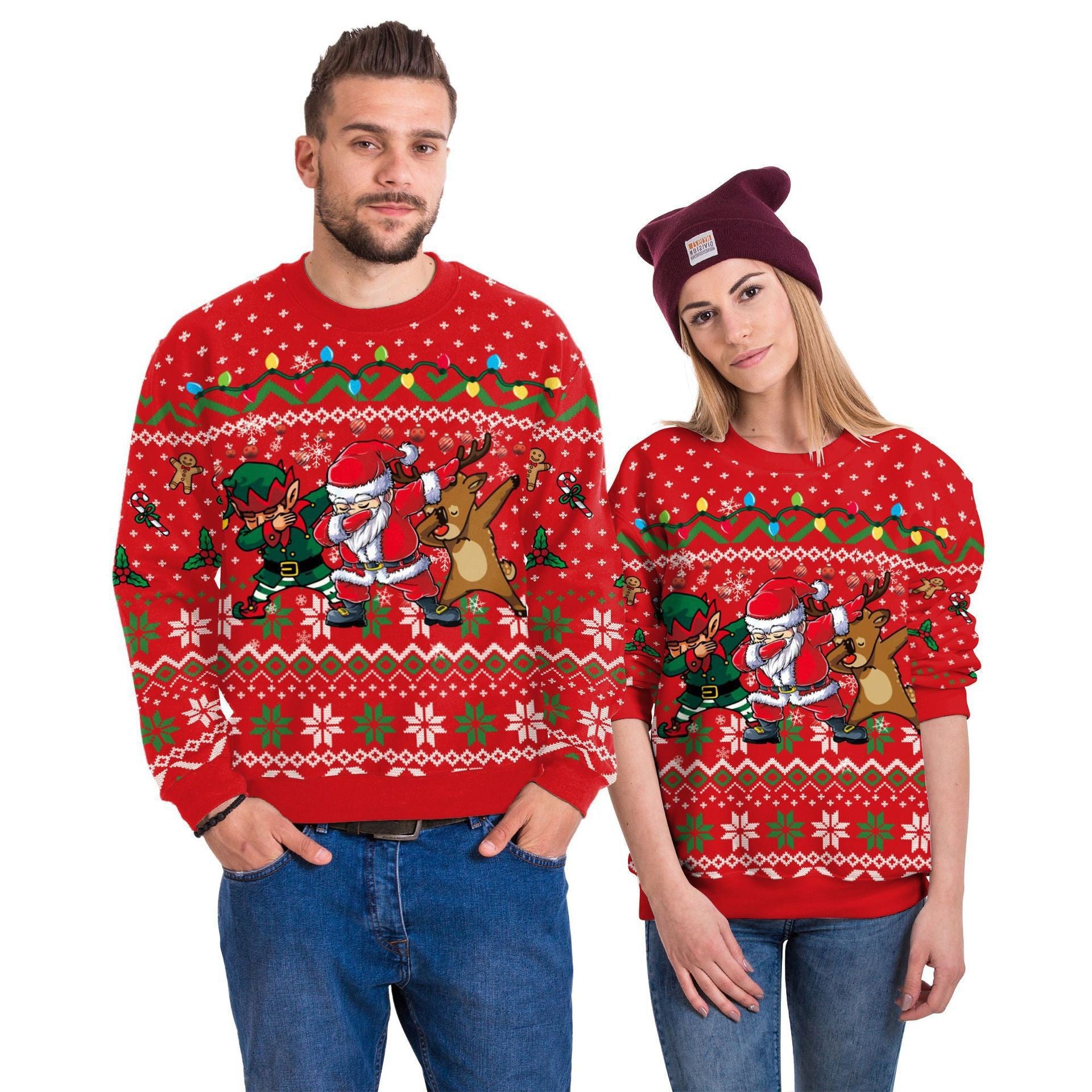 Festive 3D Christmas Couple Sweatshirt Holiday Matching Top