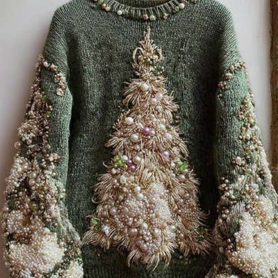 Womens Crew-neck Long-sleeve Sweater with a Print
