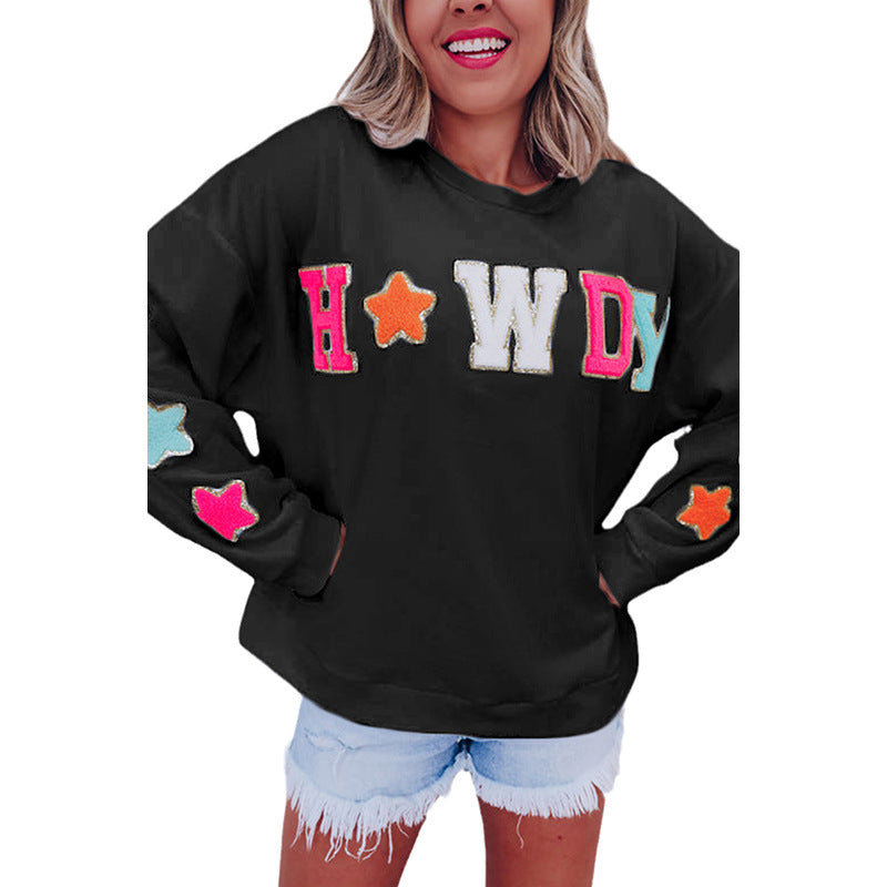 Chic Sequin Letter Round Neck Long Sleeve Sweater