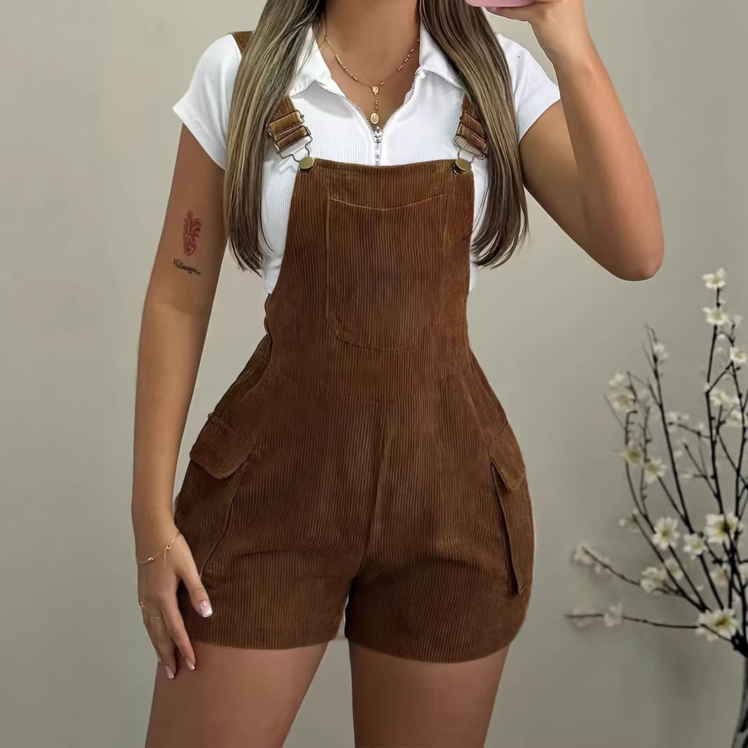 Casual Corduroy Overalls With Multiple Pockets