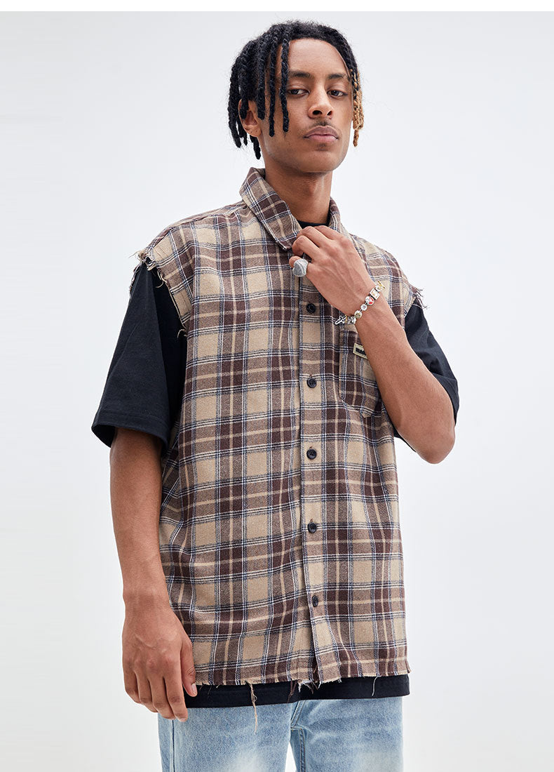 Men's Retro Plaid Distressed Casual Streetwear Shirt