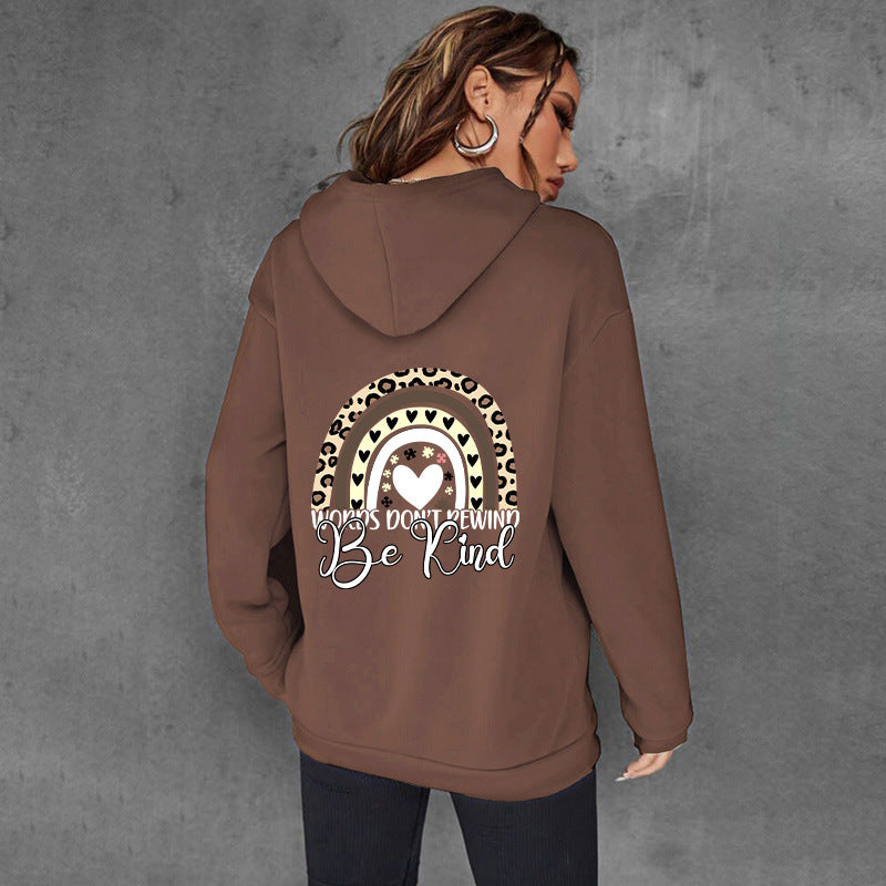 Be Kind Letter Print Fleece Hooded Sweatshirt