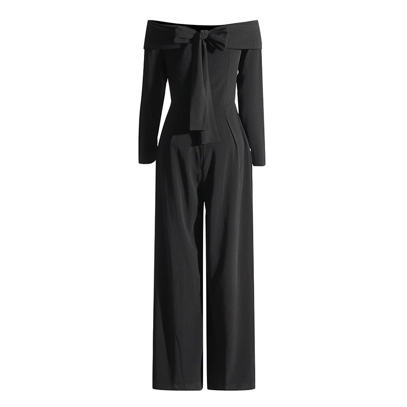 Goddess Temperament Off-shoulder Collar Jumpsuit Elegant Socialite High Waist Slimming Draping Wide Leg Trousers