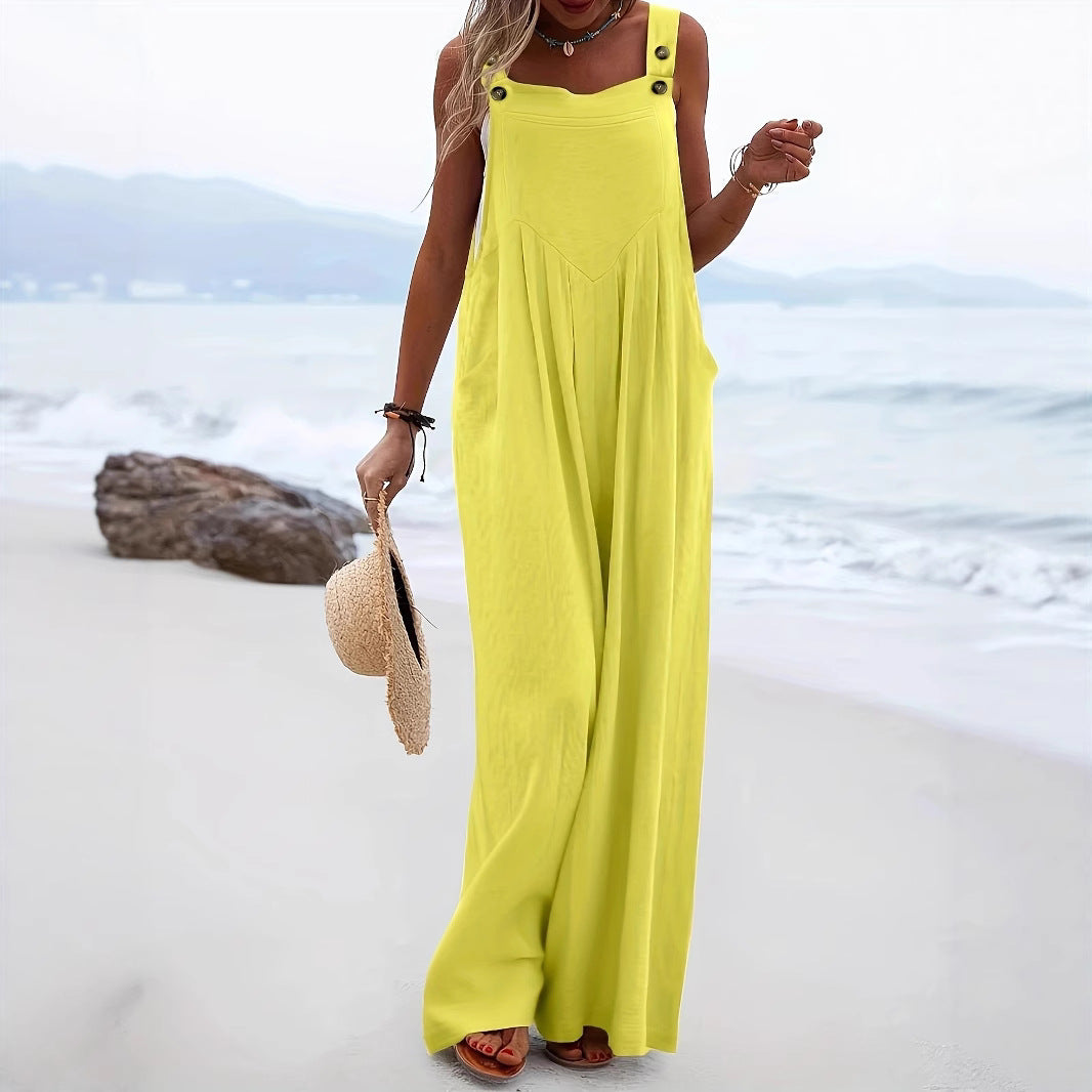 Casual Sleeveless Wide-Leg Bib Overalls Jumpsuit