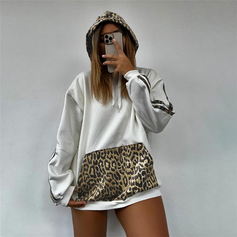 Women's Leopard Print Hooded Pullover Sweatshirt