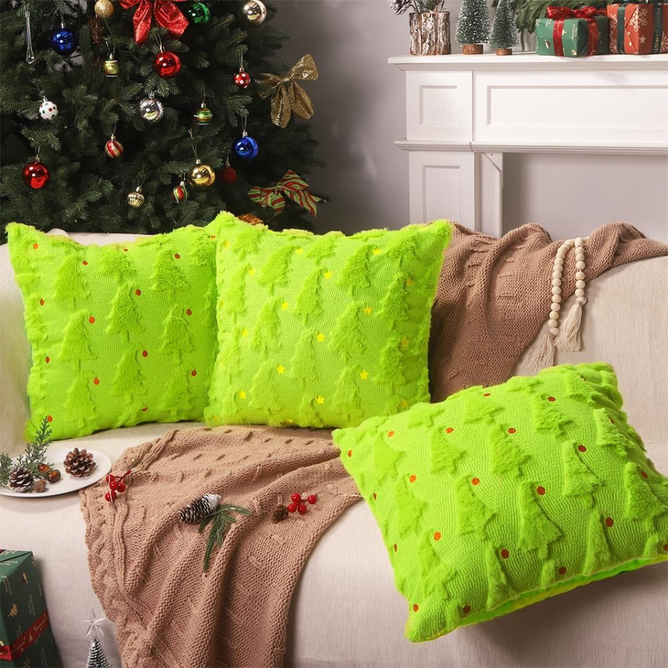 Christmas Pillow Covers Set of 2,xmas Tree Red Ball Winter