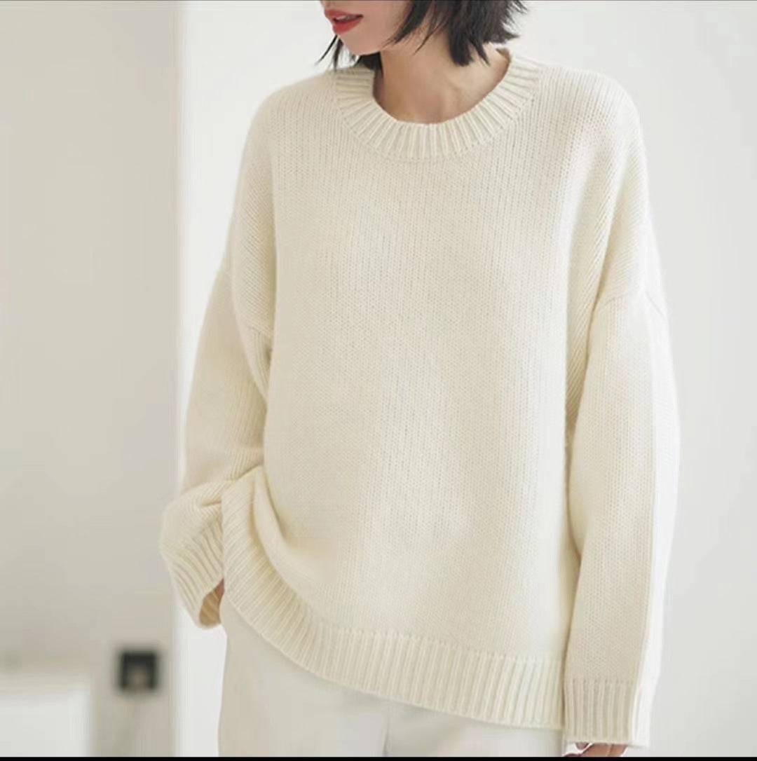 Womens Plus-size Loose Crew-neck Pullover Sweater