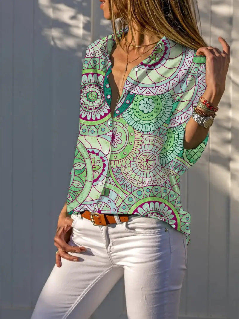 Chic Floral Long-Sleeve Casual Women's Blouse