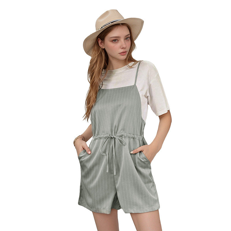 Women's Casual Solid Strap Jumpsuit Shorts