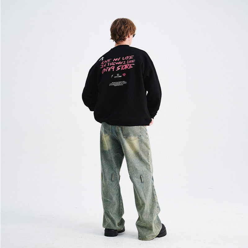 Men's Loose Letter Print High Street Pullover Sweater