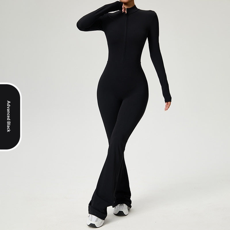 Zip-Up Long-Sleeve Fitness Workout Yoga Bodysuit