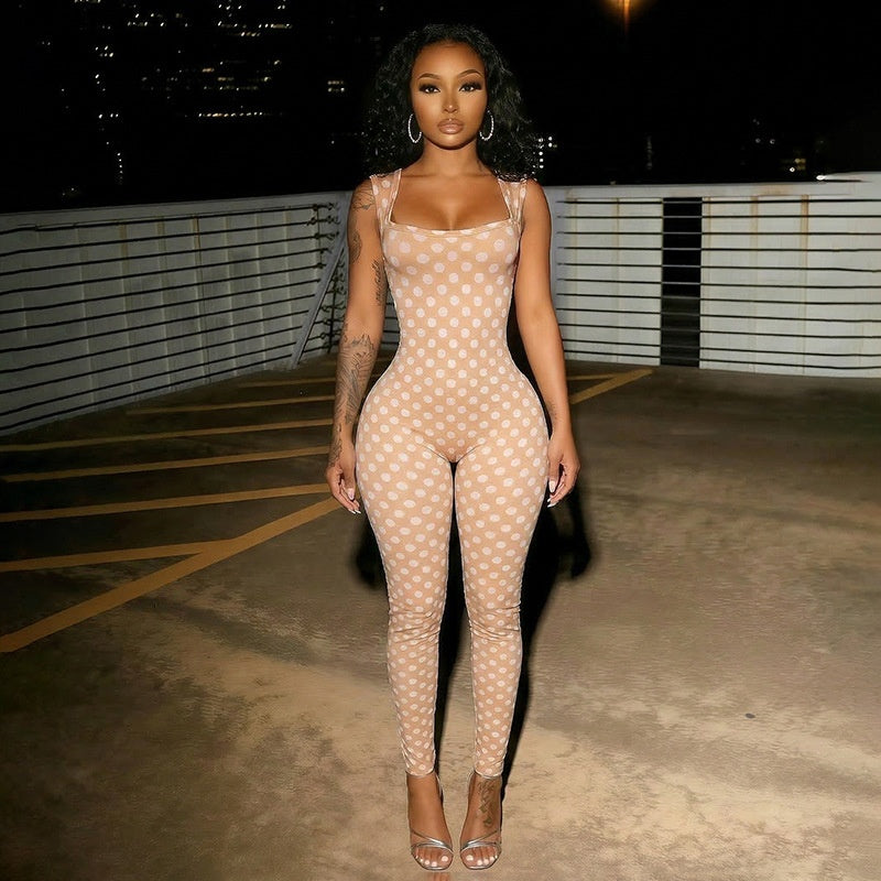 Chic Polka-Dot Slimming Jumpsuit for Women