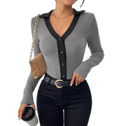 Chic Contrast Stripe Lapel Jumpsuit