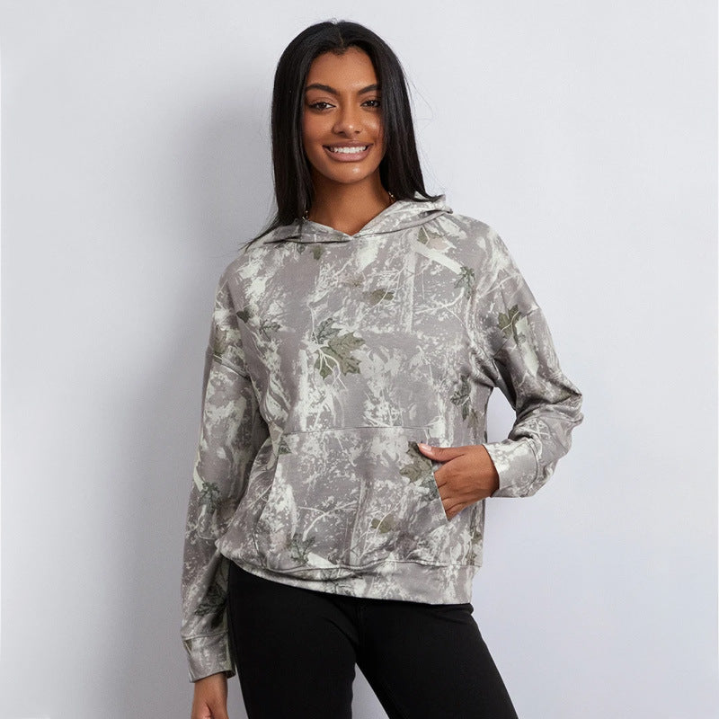 Women's Loose Camouflage Maple Leaf Hoodie