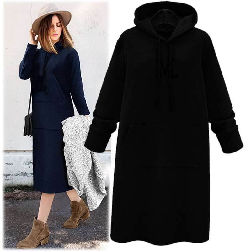 Sparkling Mid-Length Hooded Sweater Dress