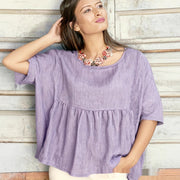 Light Purple Pleated Slimming Top – Relaxed Fit Short Sleeve