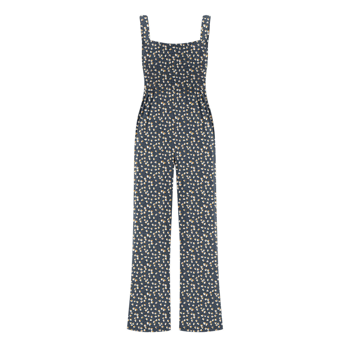Chic Printed Wide-Leg Overalls with Pleated Pockets