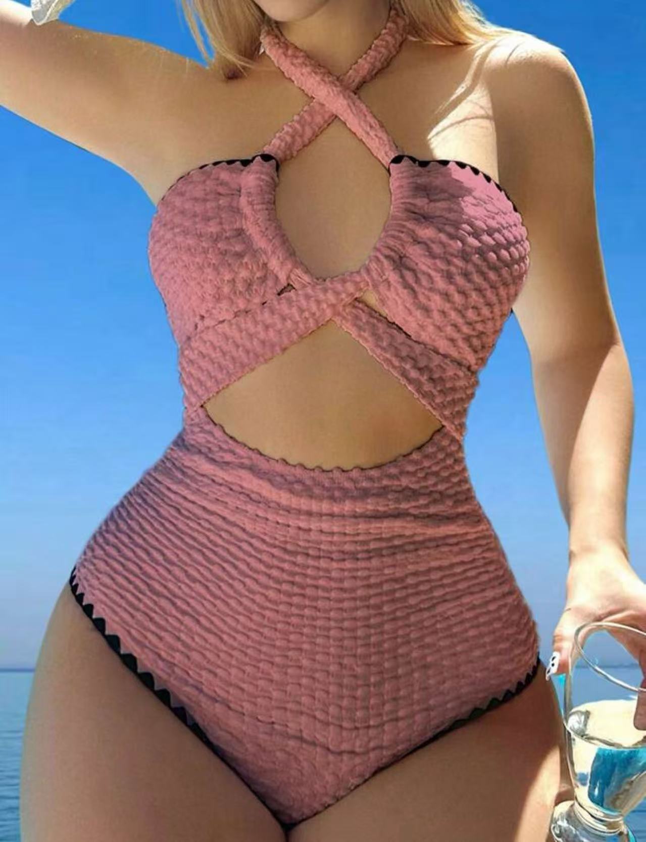 Sexy Backless High-Waist One-Piece Swimsuit