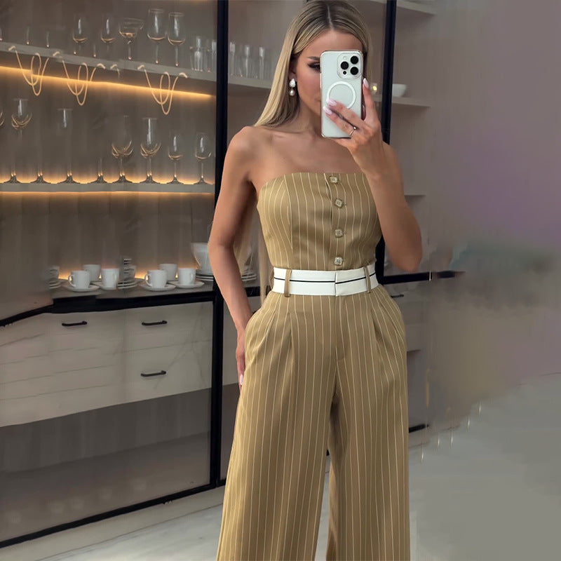 Chic Striped Off-Shoulder Wide-Leg Jumpsuit