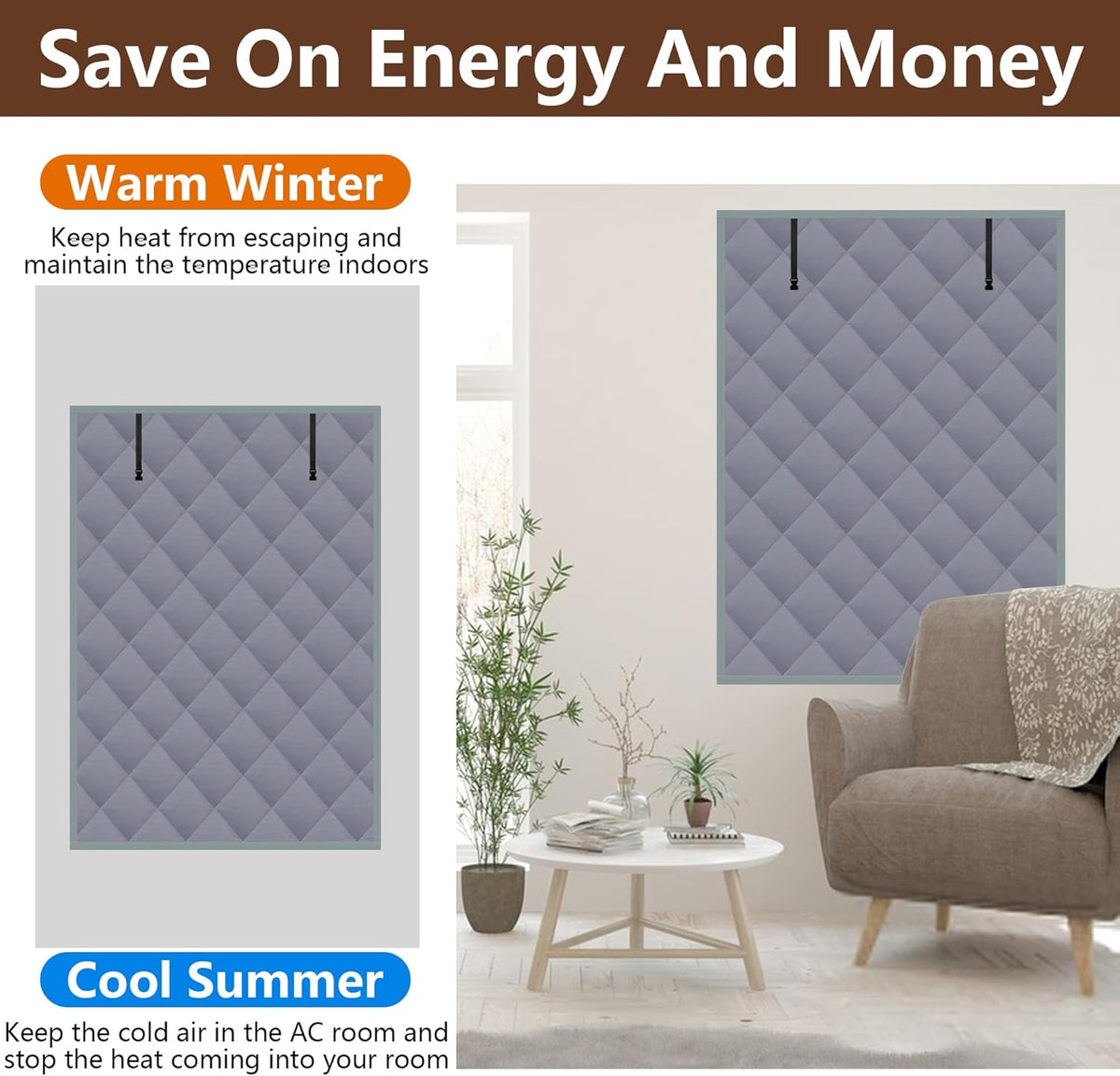 Roll-up Thick Insulated Door Curtain, Block Cold Wind Save Heating Cost, Dual Installation Windproof Thermal Door Drape for Yard Home Garage Balcony