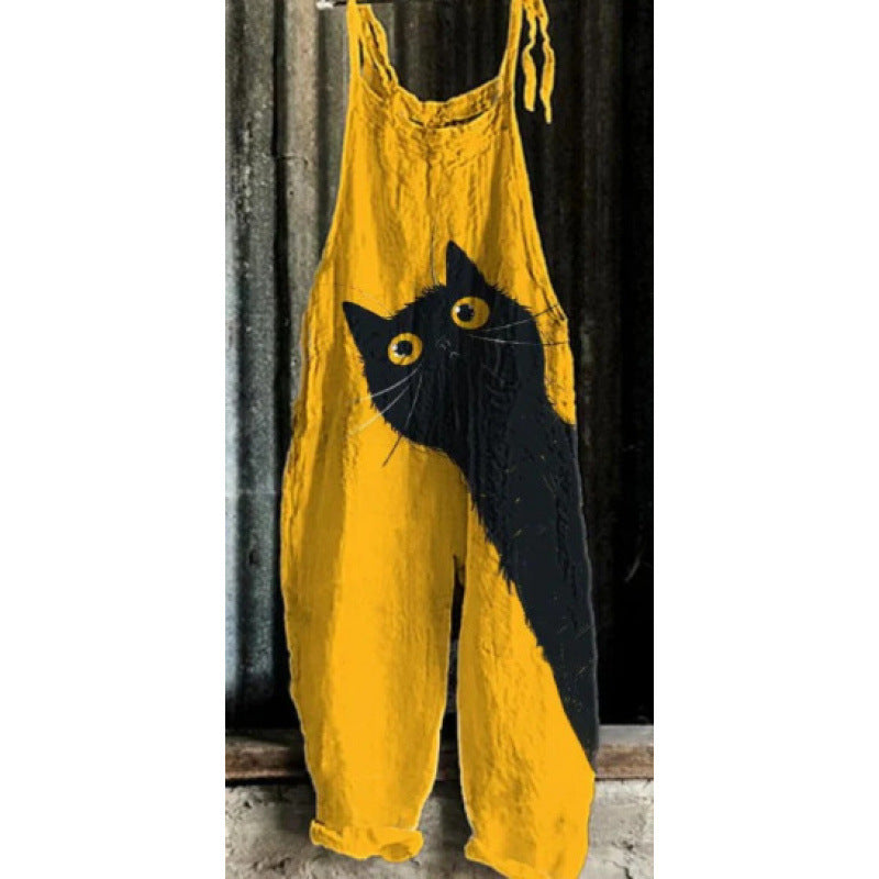 Women's Vintage Printed One-Piece Suspender Pants