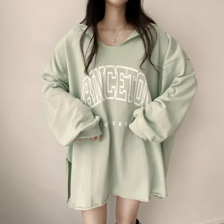 Korean Style Letter Print Loose Hooded Casual Sweater