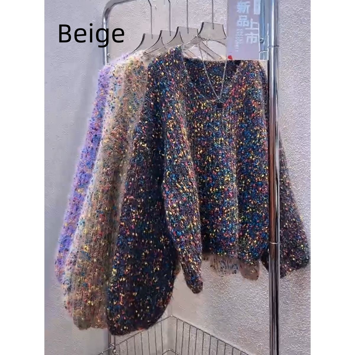 Women's V-neck Pullover Short Colorful Polka Dot Sweater