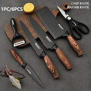 Professional 1/6 Kitchen Knife Set, Chef's Knife, Slicing Knife, Scraper And Scissors, Stainless Steel Super Sharp, with Anti-stick Ergonomic Wooden Handle, Chef's Knife Set, Suitable for Family Tr...