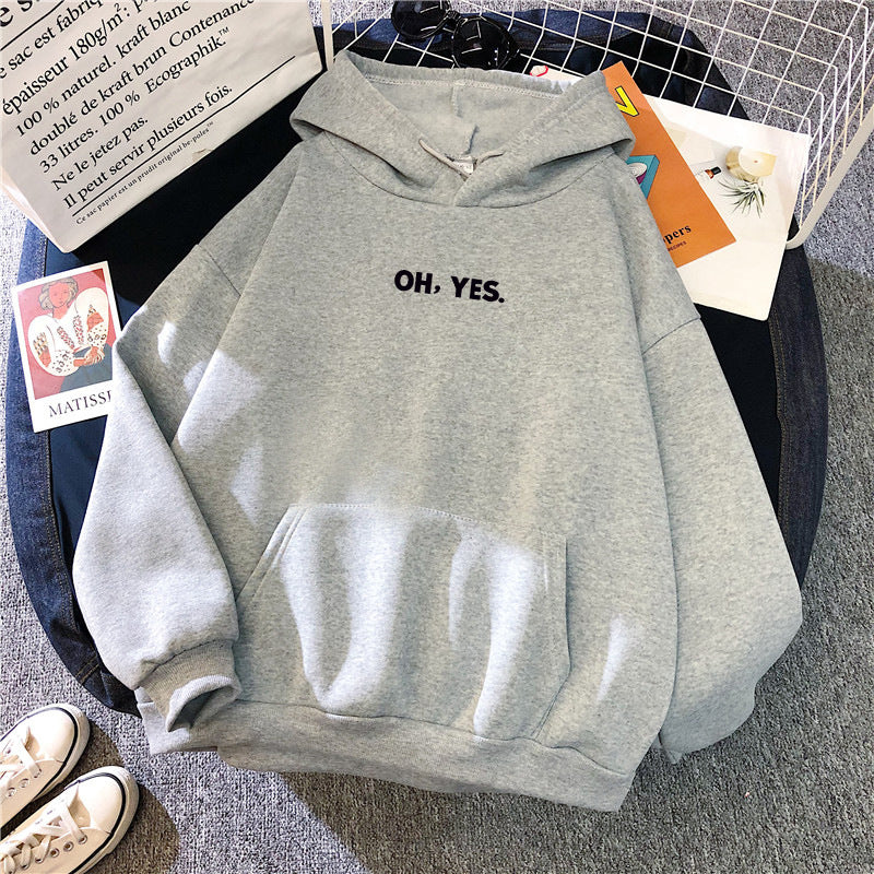 Cozy 'Oh Yes' Printed Loose Hoodie for Casual Everyday Wear