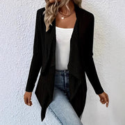 Solid Color Fashionable Ribbed Knitted Cardigan Long Sleeve Sweater