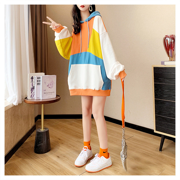 Cozy Color-Block Hooded Sweater for Women