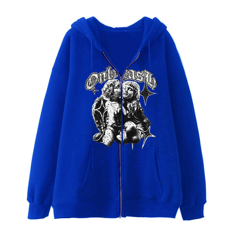 Women's Angel Wings Zip-Up Casual Streetwear Hoodie
