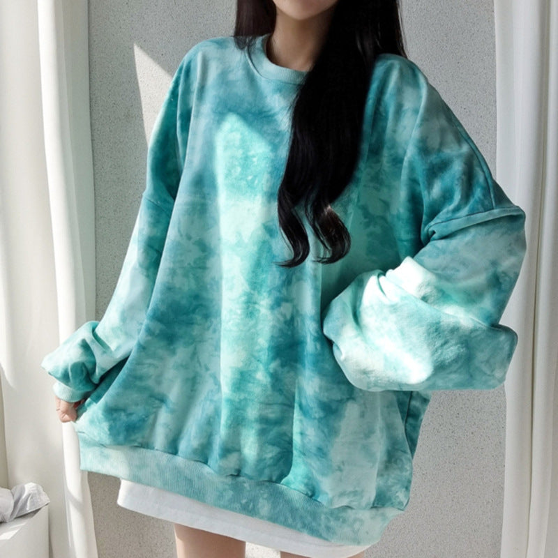 Korean Style Tie-Dye Cotton Sweatshirt for Women