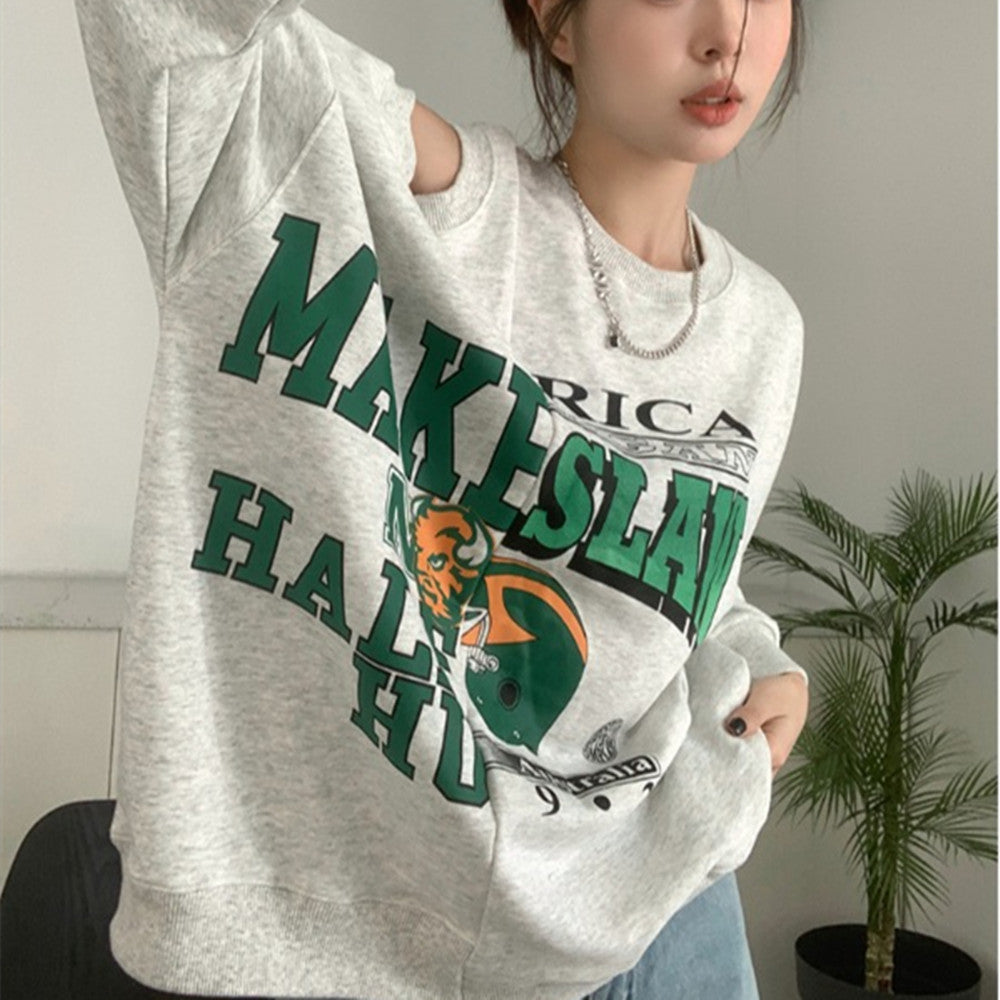 Chic Niche Design Grey Sweatshirt for Women