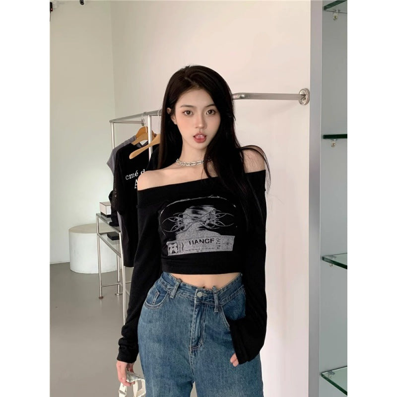 Women's Off-Shoulder Long Sleeve Slim Crop Top