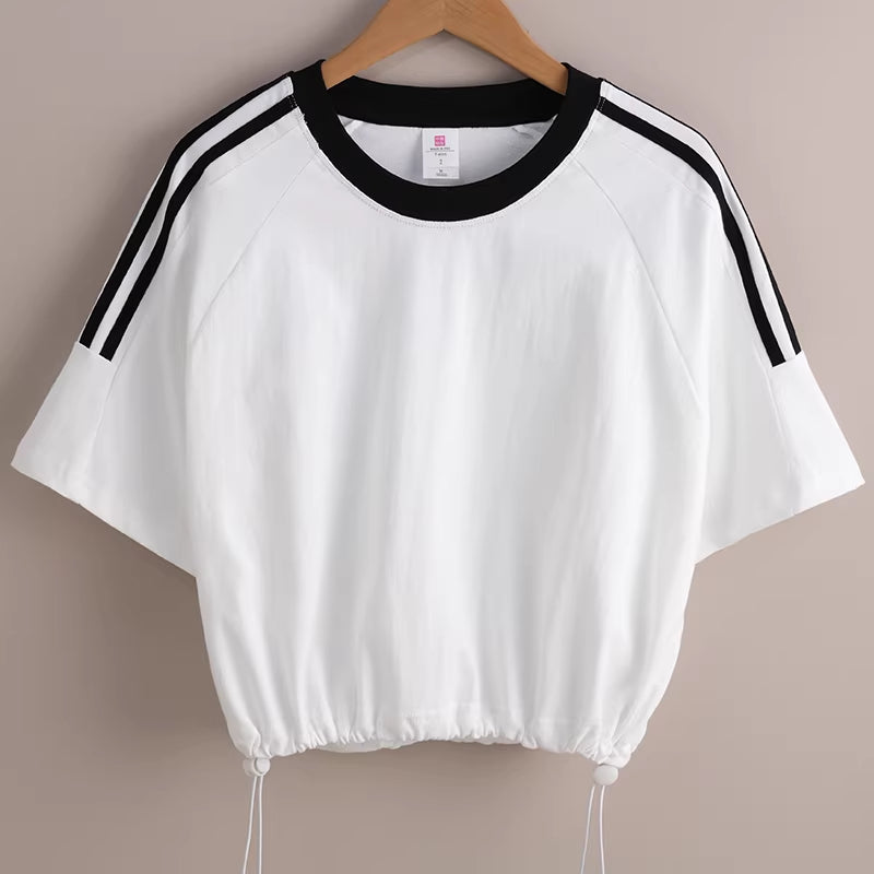 Loose-fitting Versatile Asymmetrical Street-dance Style Retro Short-sleeve T-shirt