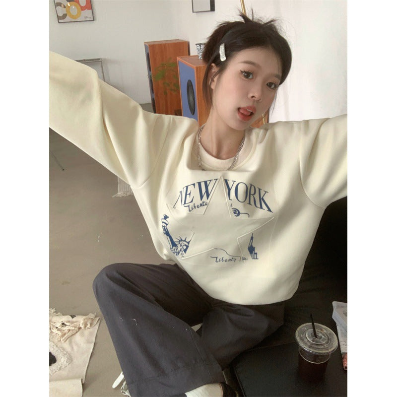 Printed Sweater Early Autumn New Retro Loose All-matching Slimming Top Women's Fashion