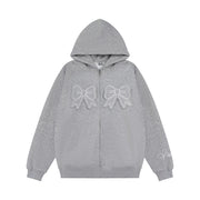 Chic Bow Embroidery Hooded Cardigan Sweater