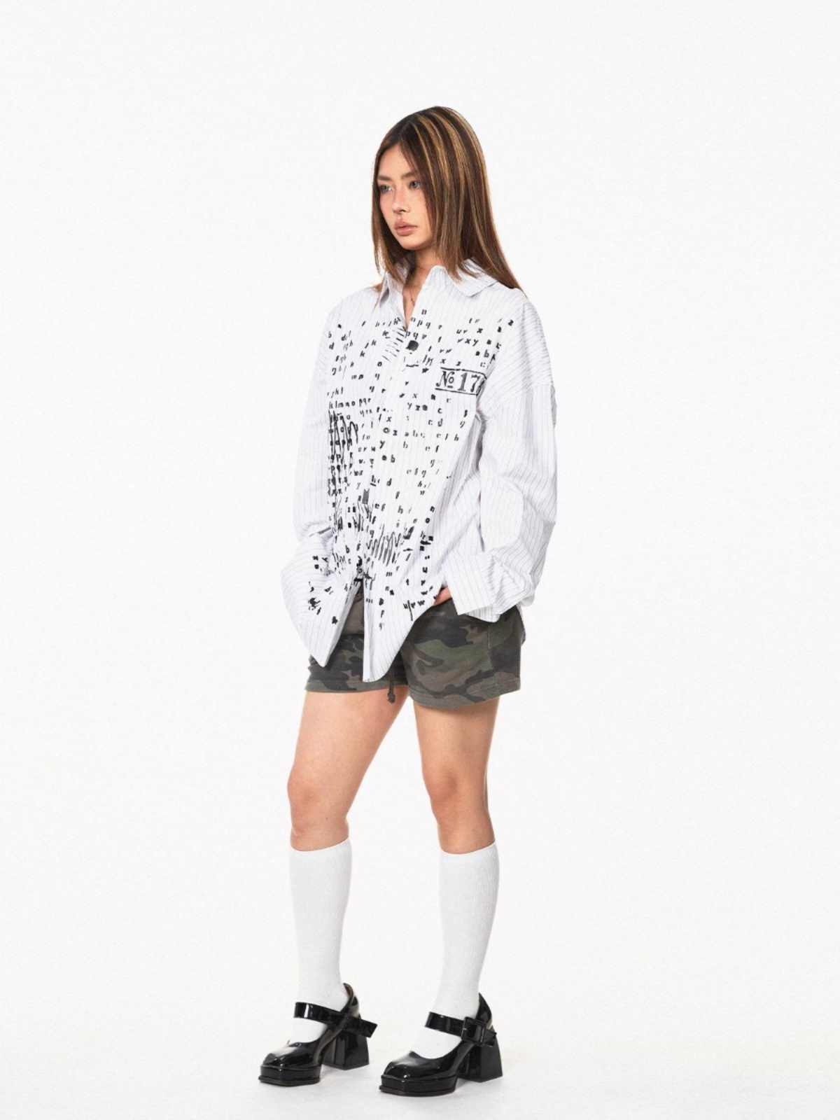 Letter Printed Striped Long-sleeved Shirt Women's Shirt Jacket