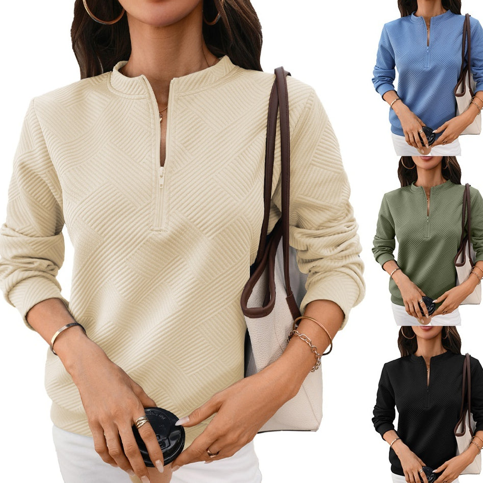 Relaxed‑Fit Zip‑Up Long Sleeve Top – Classic Comfort for Women