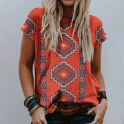 Retro Floral Short-Sleeve Top – Elegant Princess Sleeves