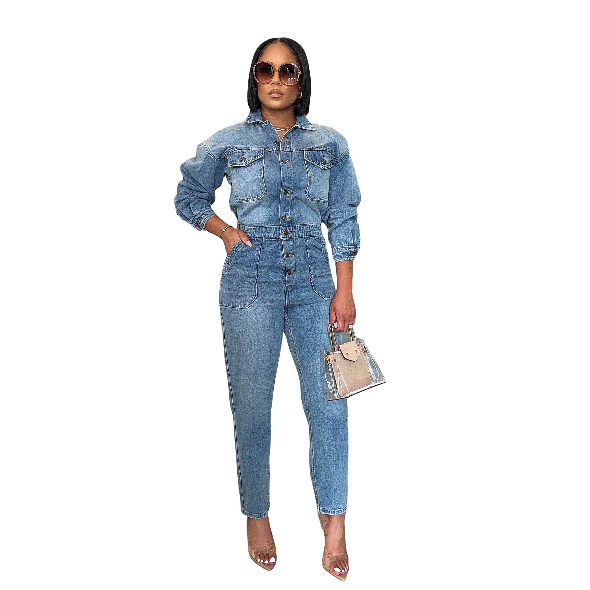 Women's Casual Stretch Denim Jumpsuit