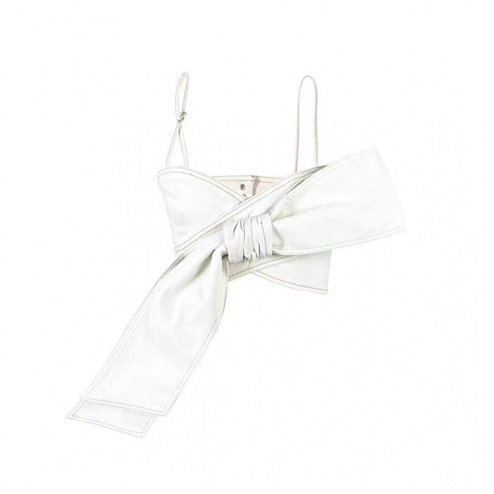 Sexy Bow Tie Denim Crop Top & Ultra Short Set