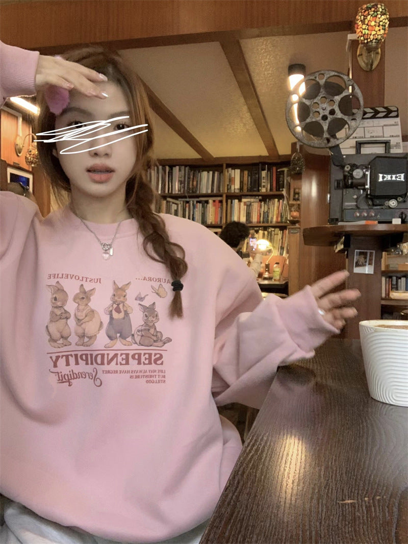 Cute Pink Rabbit Pullover Sweater for Women