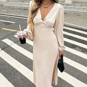 Bubble-sleeved Side-slit Long-style French Evening Gown