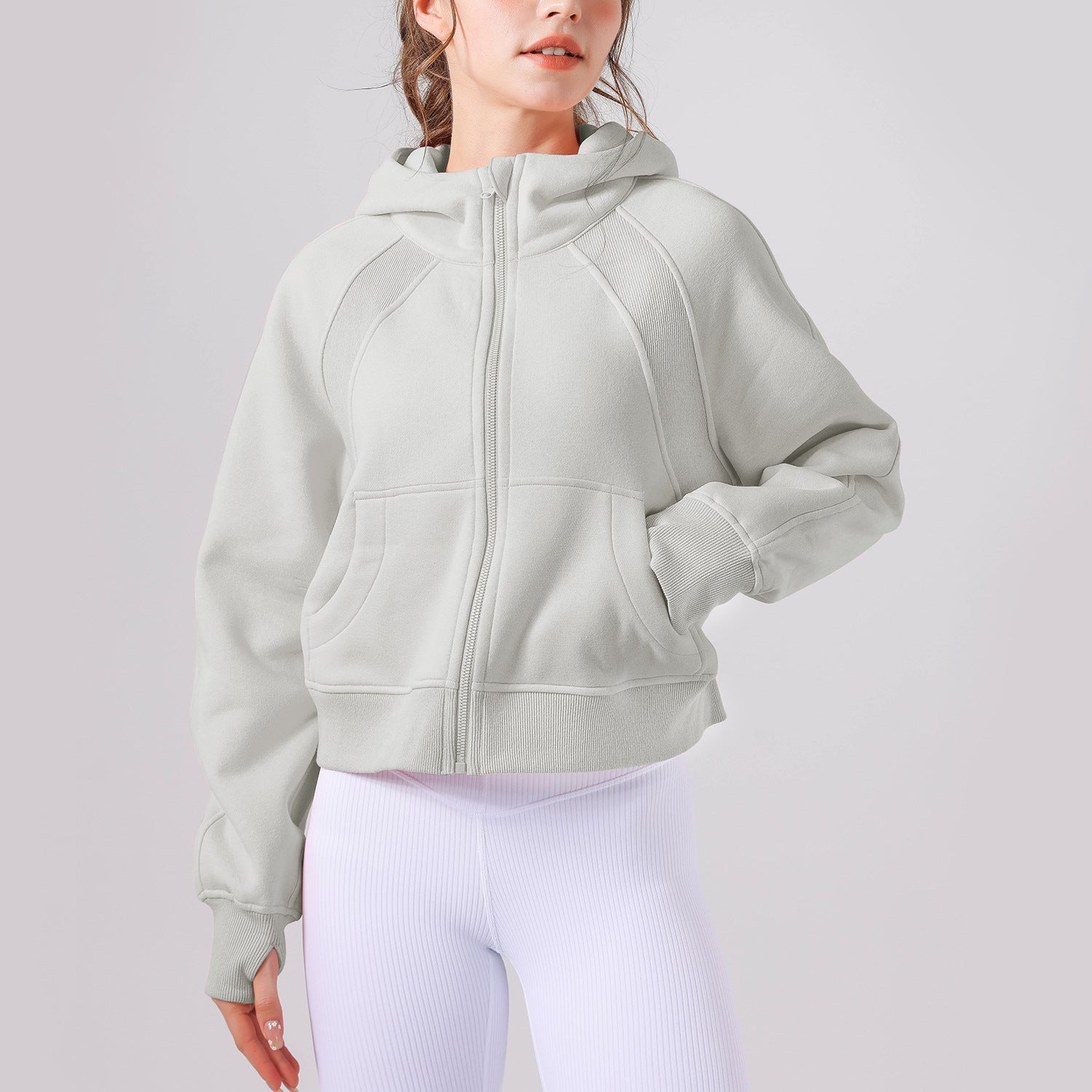 Fleece-Lined Zipper Yoga Hoodie & Casual Sports Top