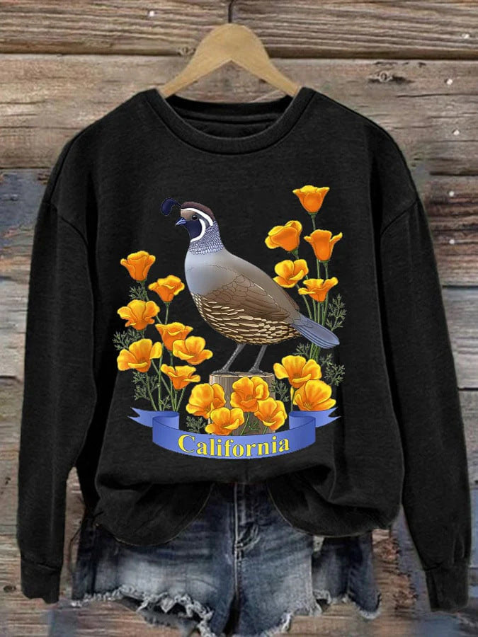 Sparrow Floral Casual Round Neck Women's Sweater