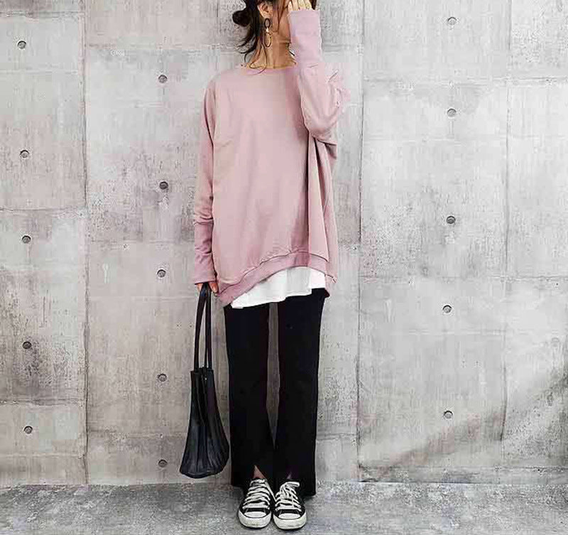 Cozy Oversized Cotton Pullover Women's Solid Color Sweater